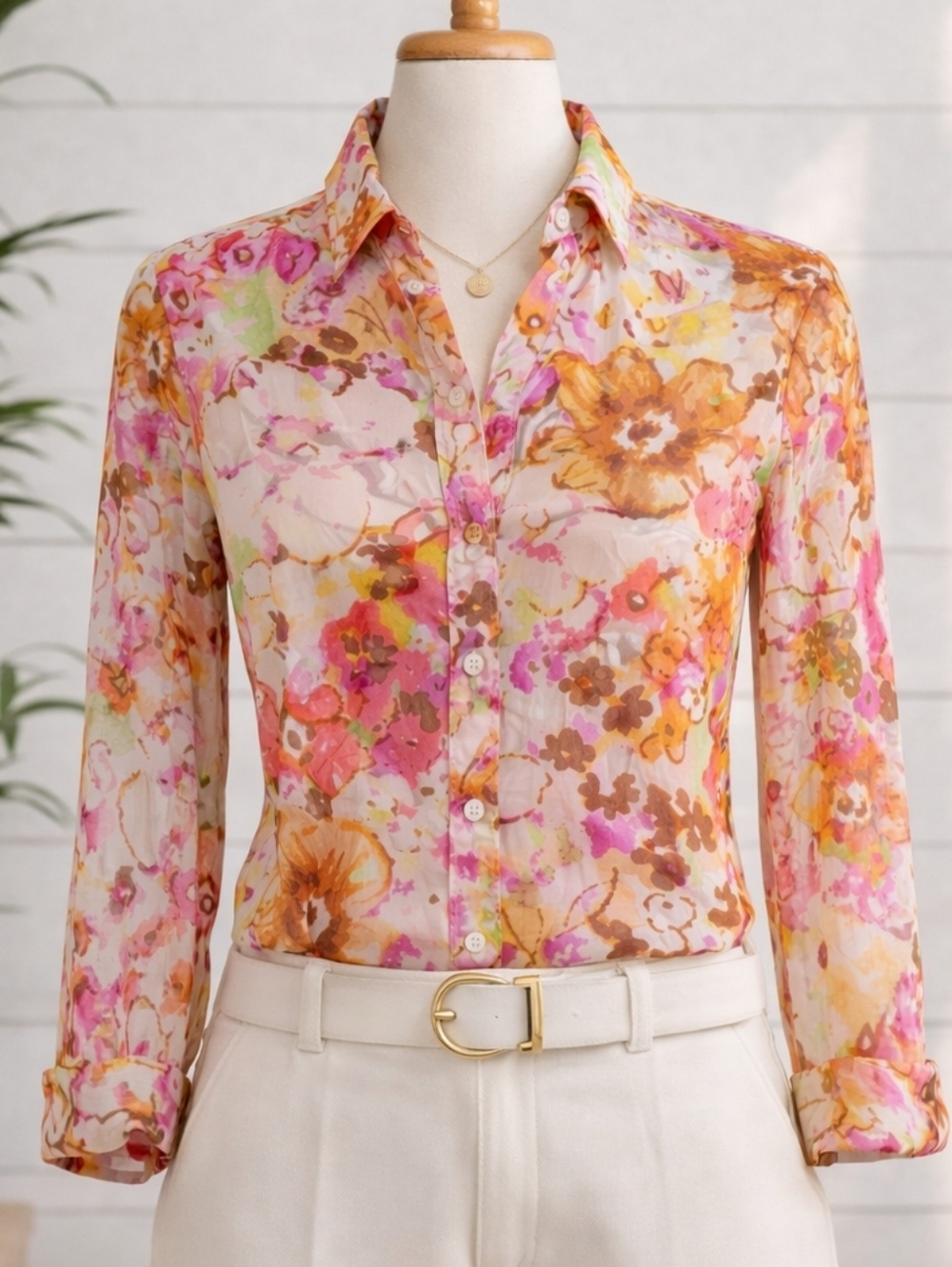 J. CREW SILK BLEND FLORAL BUTTON DOWN